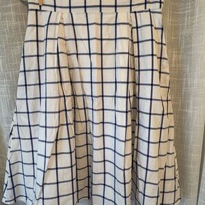 White and Blue Windowpane Midi Skirt